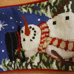 Snowman needlepoint Christmas stocking